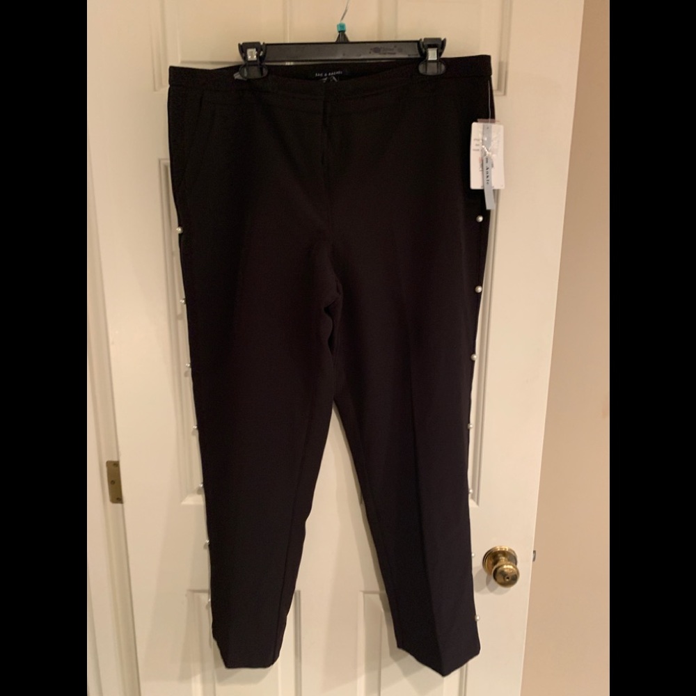 Ankle length black pants with pearl accents